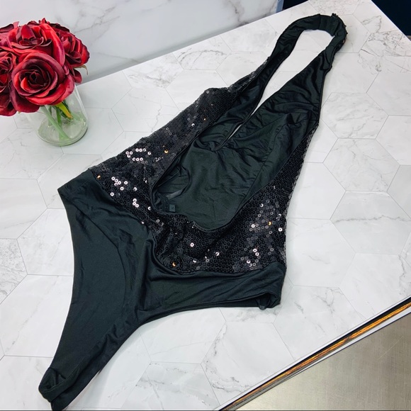 SAMPLE H:ours Sequin Halter Bodysuit Black S/2-4 - Picture 7 of 9